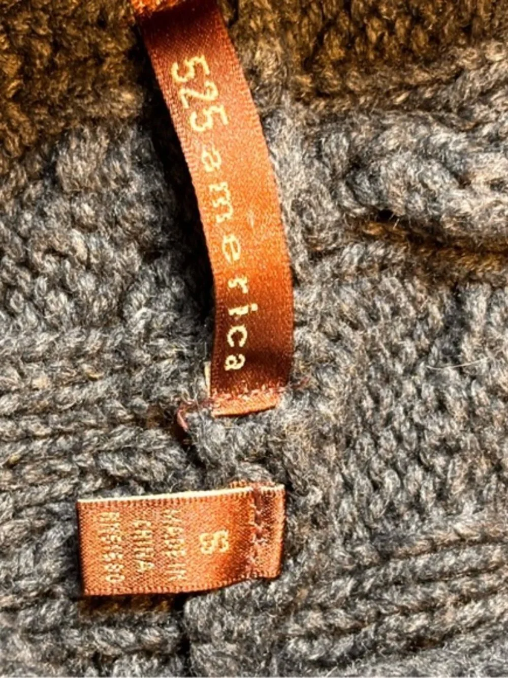 525 America Charcoal Cable Knit Hooded Sweater Cotton Blend Size S